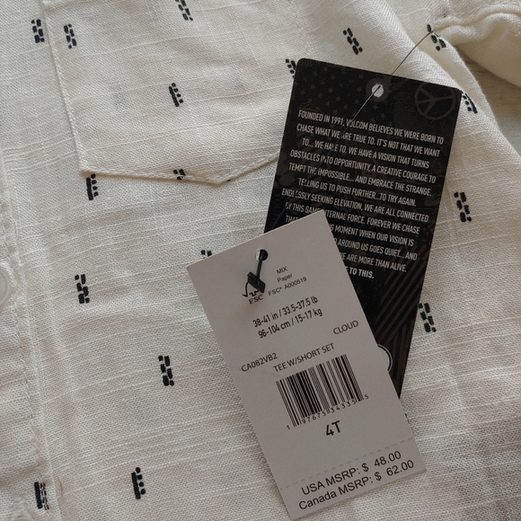 VOLCOM NEW toddler Linen Button Up Shirt & Chino Shorts Set - Picture 5 of 12